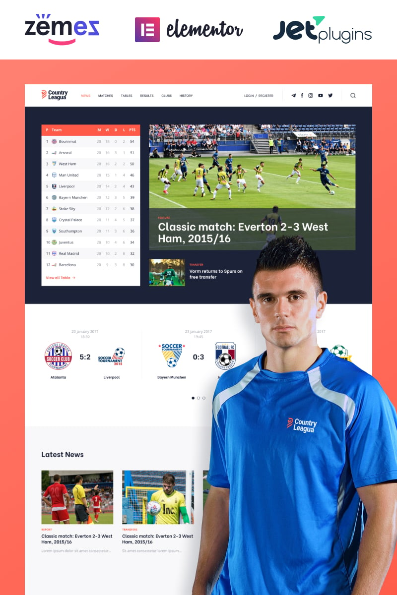 Counter Leagua - Soccer League WordPress Theme