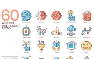 60 Artificial Intelligence Icons - Honey Series Set