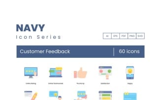 60 Customer Feedback Icons - Navy Series Set