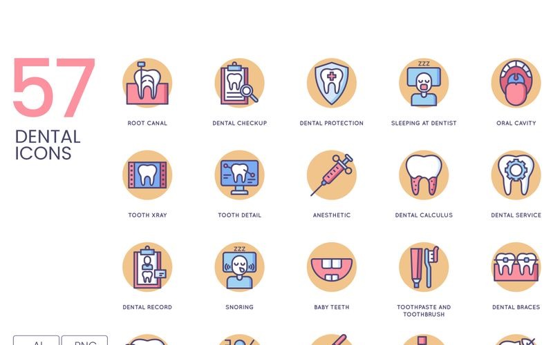 57 Dental Icons - Butterscotch Series Set Icon Set