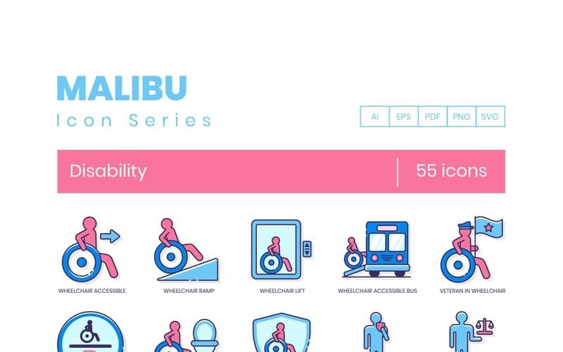 55 Disability Icons - Malibu Series Set Icon Set