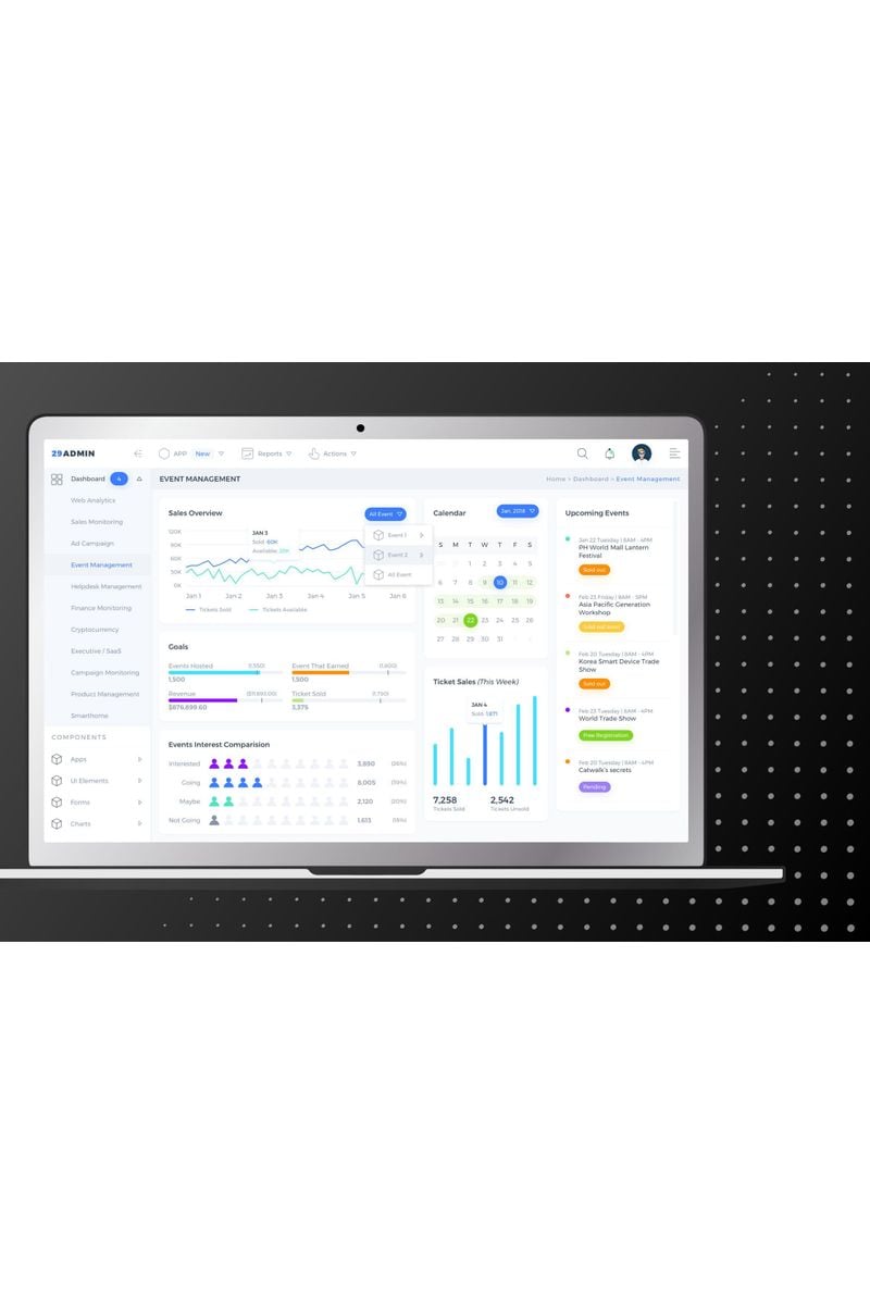 Event Management Admin Dashboard UI UI Elements - screenshot