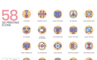 58 3D Printing Icons - Butterscotch Series Set
