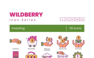 55 Investing Icons - Wildberry Series Set