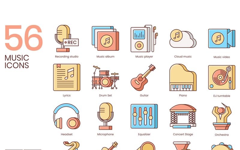 56 Music Icons - Honey Series Set Icon Set