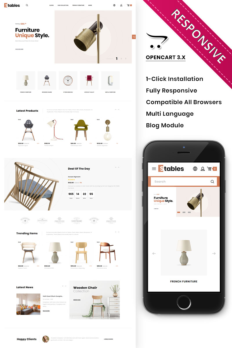 OpenCart Vorlage namens "Stables - The Mega Furniture Store" #90413