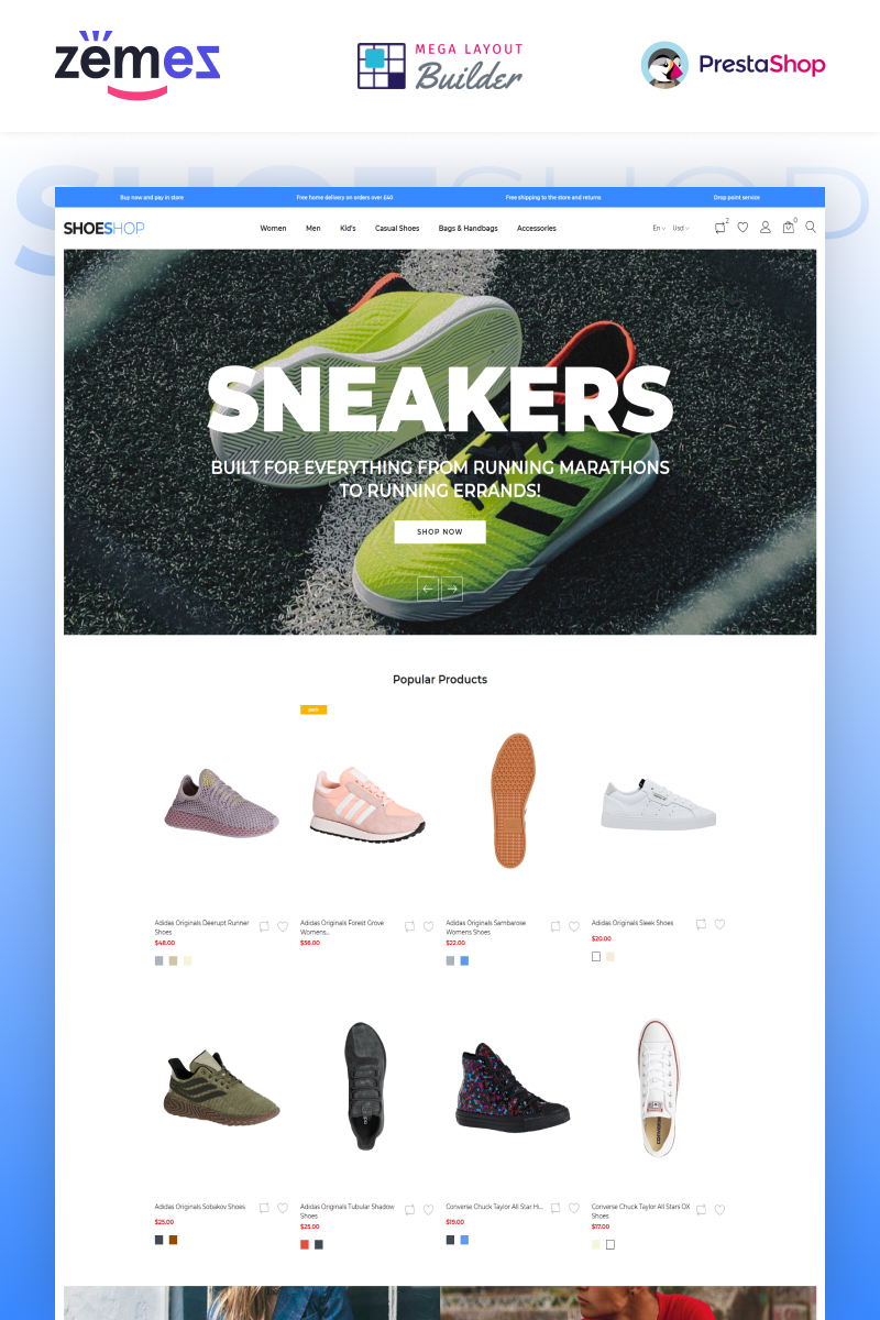 PrestaShop Theme namens "ShoeShop - Boot Shop" #90437