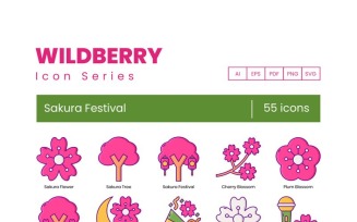 55 Sakura Festival Icons - Wildberry Series Set