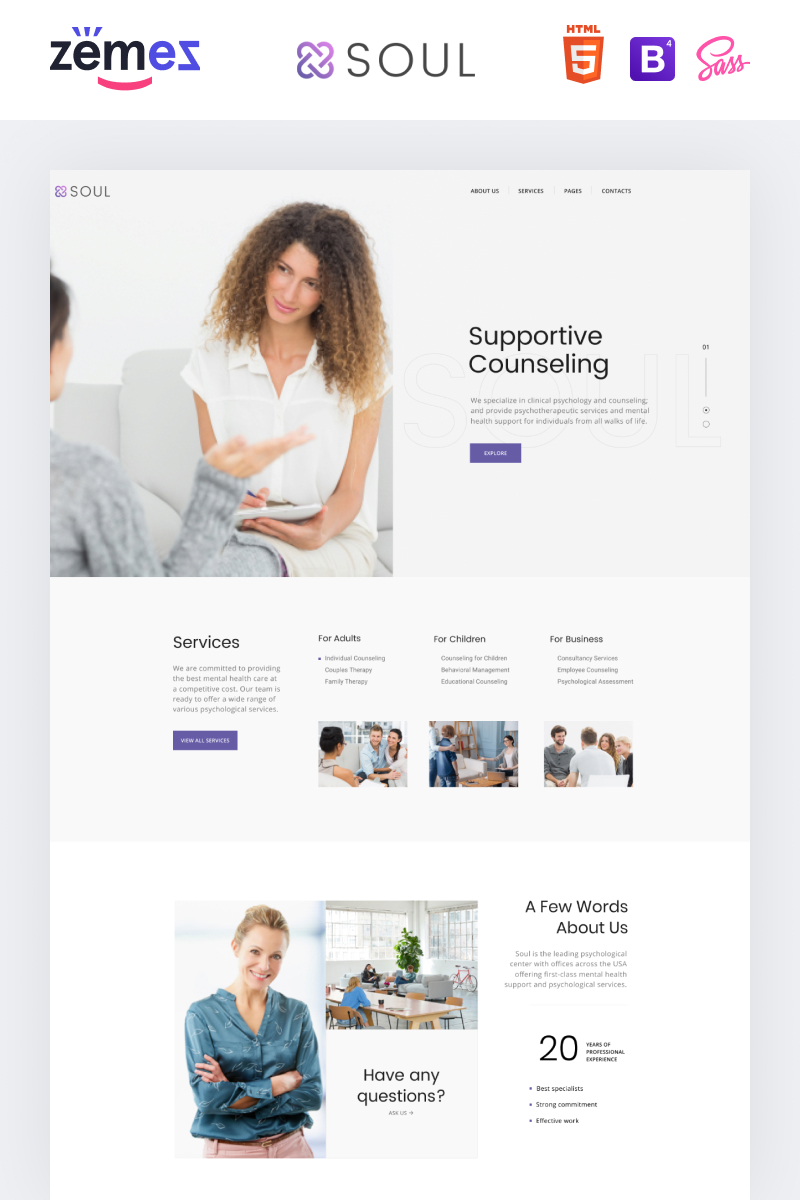"Soul - Supportive Counseling Multipage HTML" modèle web adaptatif #90426