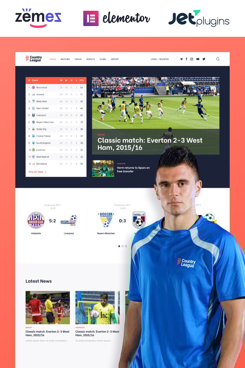 WordPress Theme namens "Counter Leagua - Soccer League" #90497 - Screenshot
