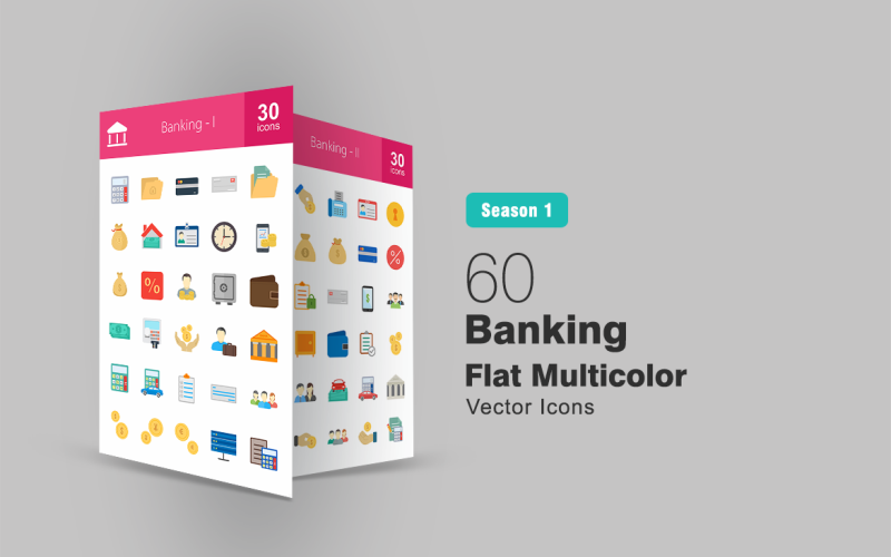 60 Banking Flat Multicolor Icon Set