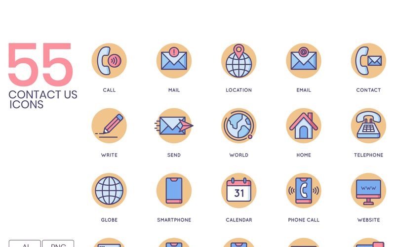 55 Contact Us Icons - Butterscotch Series Set Icon Set