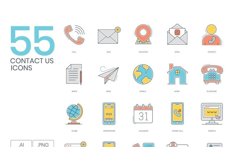 55 Contact Us Icons - Color Line Series Set Icon Set