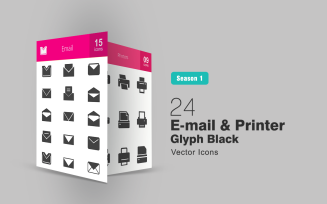 24 Email & Printer Glyph Icon Set