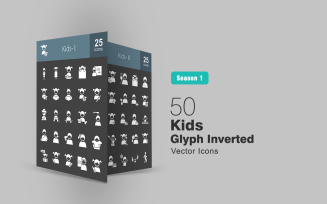 50 Kids Glyph Inverted Icon Set
