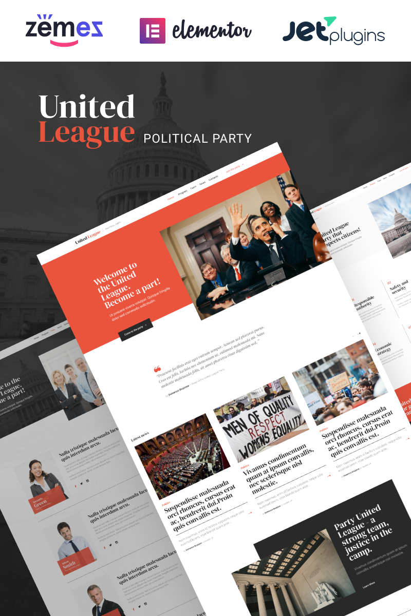 Responsive United League - Solid And Reliable Political Campaign Template Wordpress #90640 - Ekran resmi