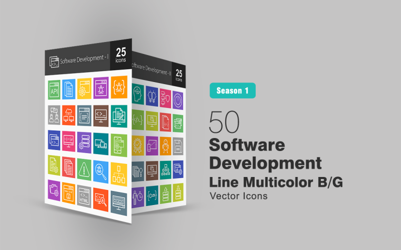 50 Software Development Line Multicolor B/G Icon Set
