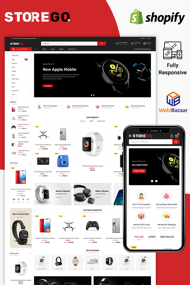 "StoreGo - Electronic" thème Shopify adaptatif #90638