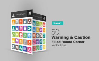 50 Warning & Caution Filled Round Corner Icon Set