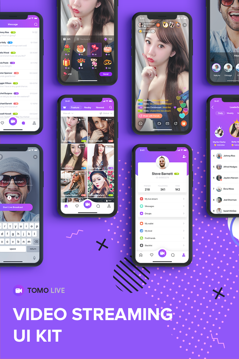 TOMO Video Live Streaming Mobile App UI Elements