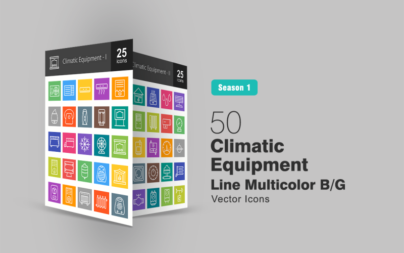 50 Climatic Equipment Line Multicolor B/G Icon Set