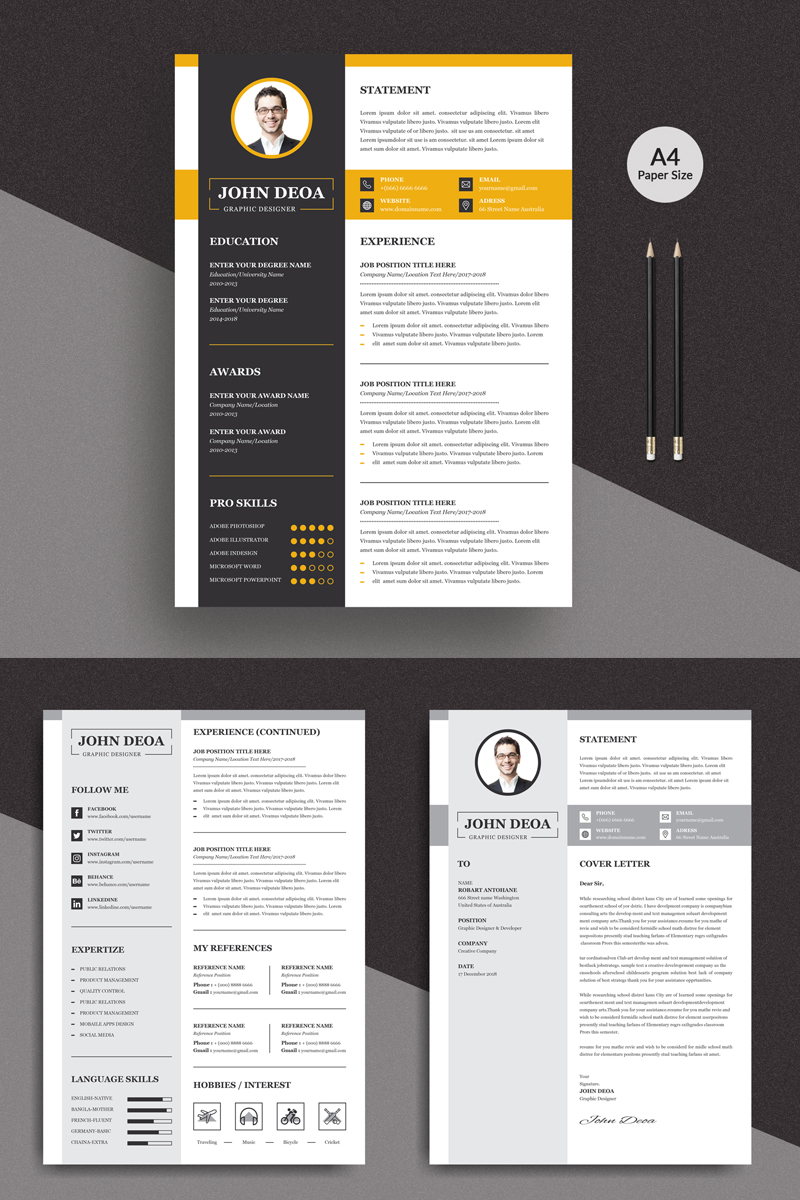"John 3 Pages Modern" modèle de CV Premium #90720 - screenshot