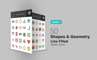 50 Shapes & Geometry Filled Line Icon Set