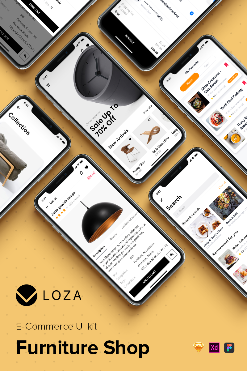 Loza - Furniture Shop Mobile App UI Elements
