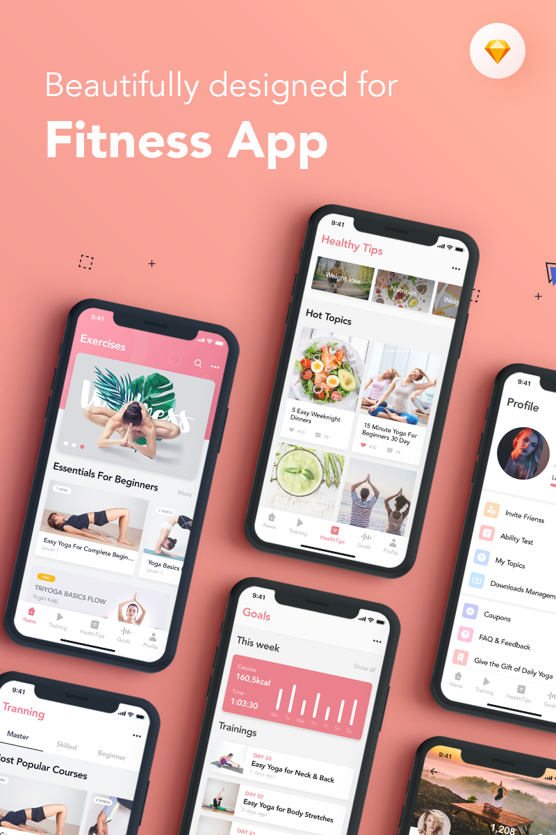 Yoga Fitness - Mobile App UI Elements