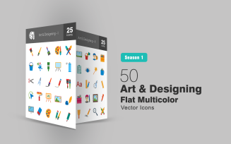 50 Art & Designing Flat Multicolor Icon Set