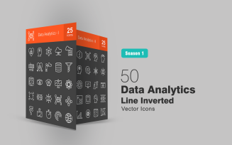 50 Data Analytics Line Inverted Icon Set