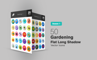 50 Gardening Flat Long Shadow Icon Set