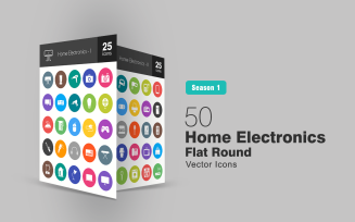 50 Home Electronics Flat Round Icon Set