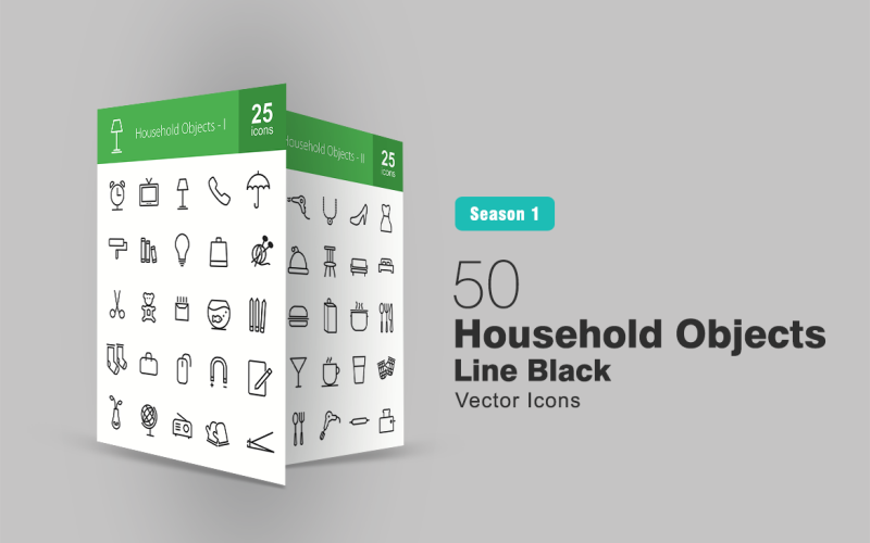 50 Household Objects Line Icon Set