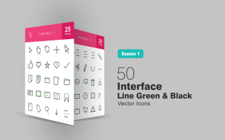 50 Interface Line Green & Black Icon Set