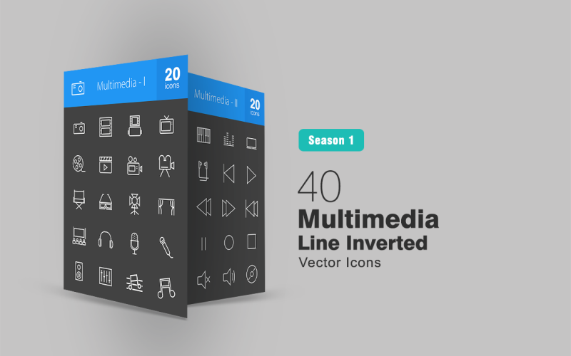 40 Multimedia Line Inverted Icon Set