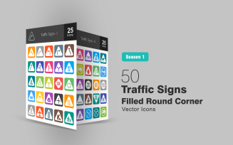 50 Traffic Signs Filled Round Corner Icon Set