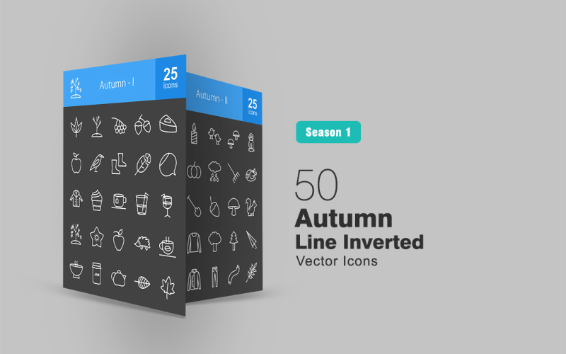 50 Autumn Line Inverted Icon Set