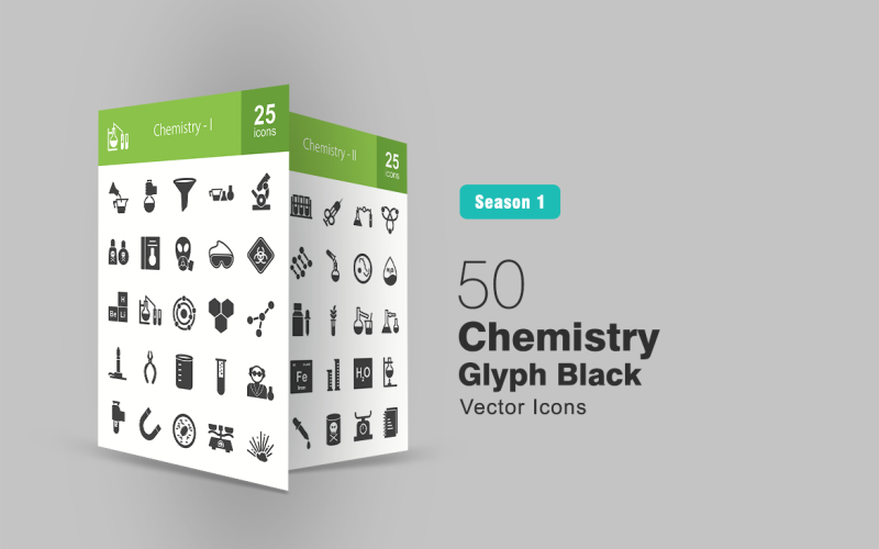 50 Chemistry Glyph Icon Set