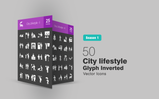 50 City Lifestyle Glyph Inverted Icon Set