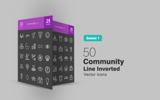 50 Community Line Inverted Icon Set