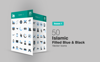 50 Islamic Filled Blue & Black Icon Set