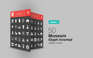 50 Museum Glyph Inverted Icon Set