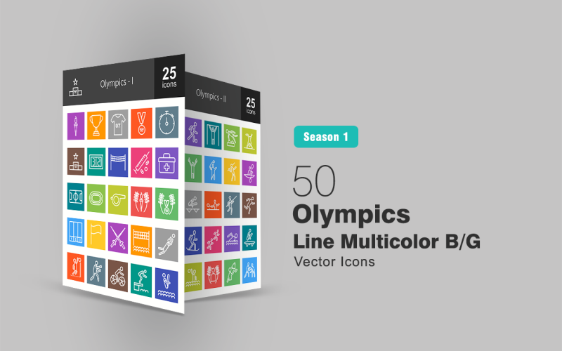50 Olympics Line Multicolor B/G Icon Set