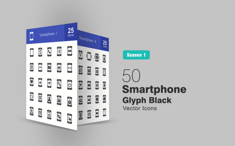 50 Smartphone Glyph Icon Set