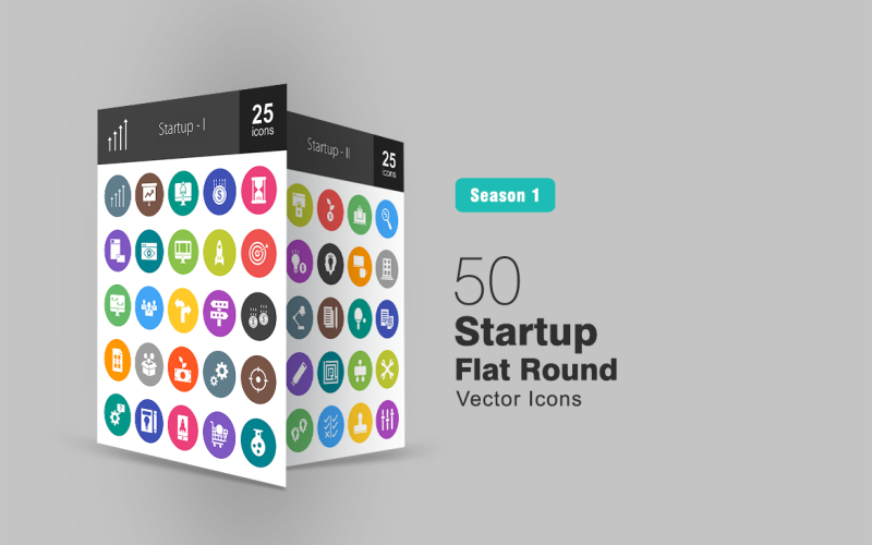 50 Startup Flat Round Icon Set