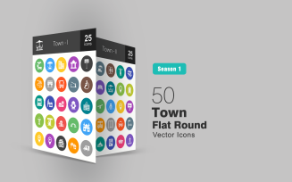 50 Town Flat Round Icon Set