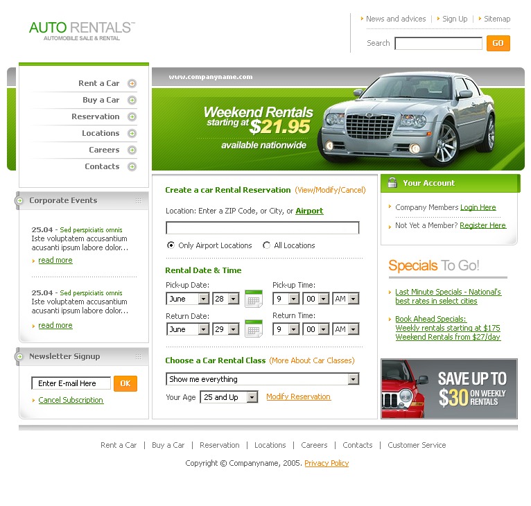 Car Rental Website Template #9121