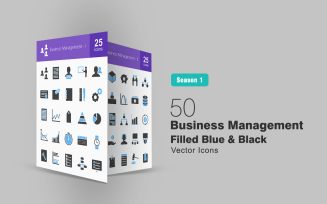 50 Business Management Filled Blue & Black Icon Set