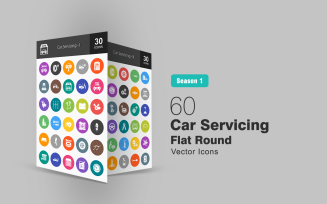 60 Car Servicing Flat Round Icon Set